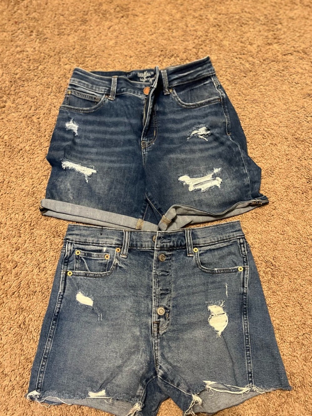 Two Distressed Denim Shorts - Dark Blue